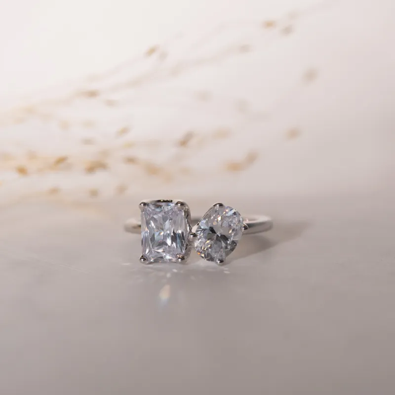 The Oriana Ring | Oval & Emerald Cut Lab Diamond Toi Et Moi Engagement sold by Ethica Diamonds