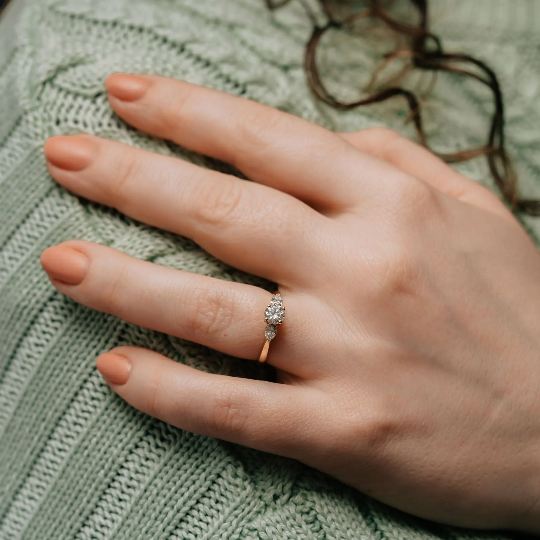 The Reverie Ring | Moissanite Round & Pear Cut Engagement Trilogy sold by Ethica Diamonds product image thumbnail 3