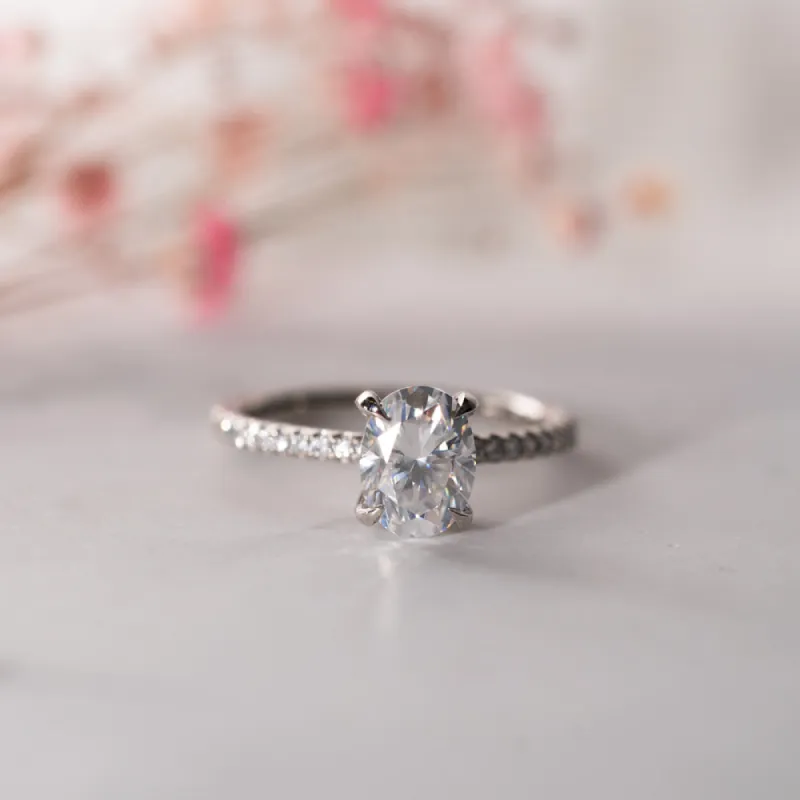 The Nuki | Lab Diamond Oval Hidden Halo Shoulder Set Engagement Ring sold by Ethica Diamonds