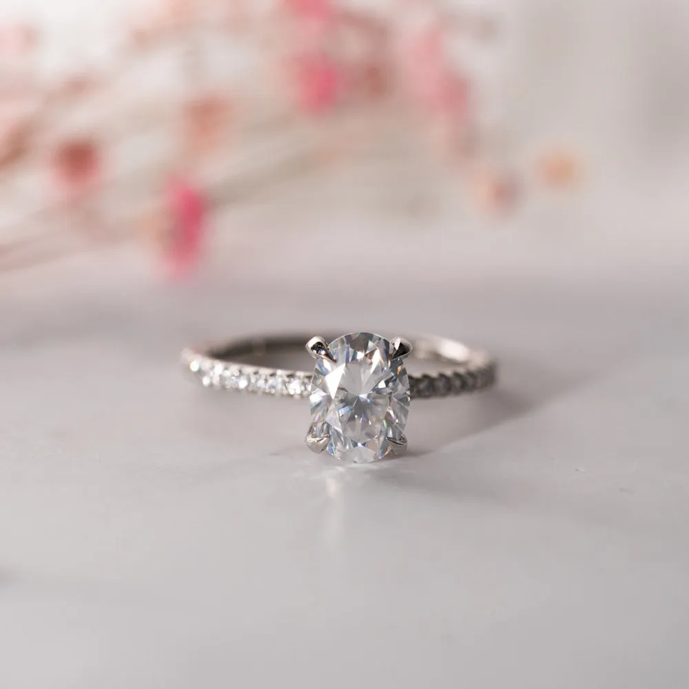 The Nuki | Lab Diamond Oval Hidden Halo Shoulder Set Engagement Ring sold by Ethica Diamonds