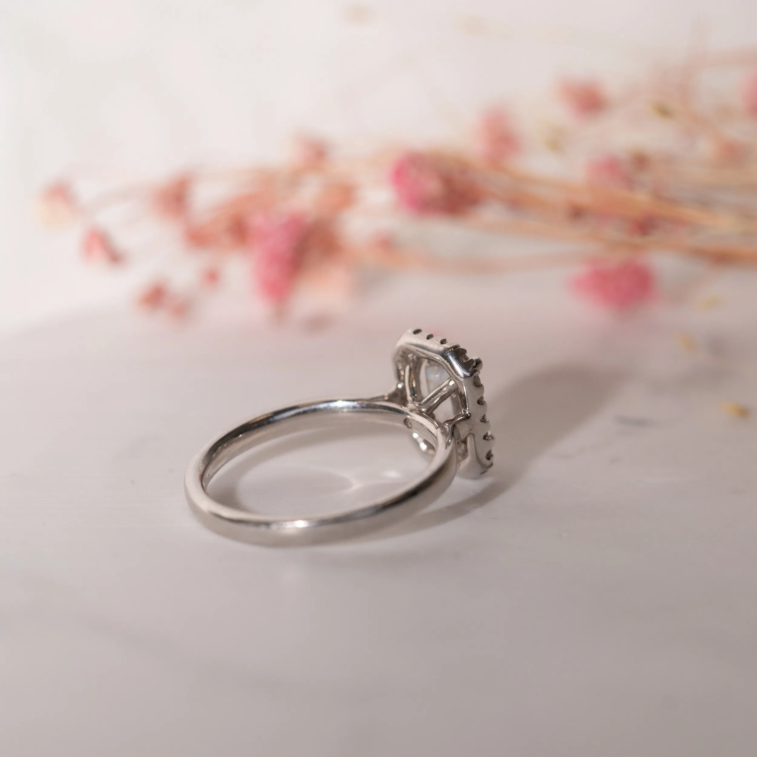 The Rose Ring | Moissanite & Diamond Emerald Cut Engagement Halo sold by Ethica Diamonds product image thumbnail 3