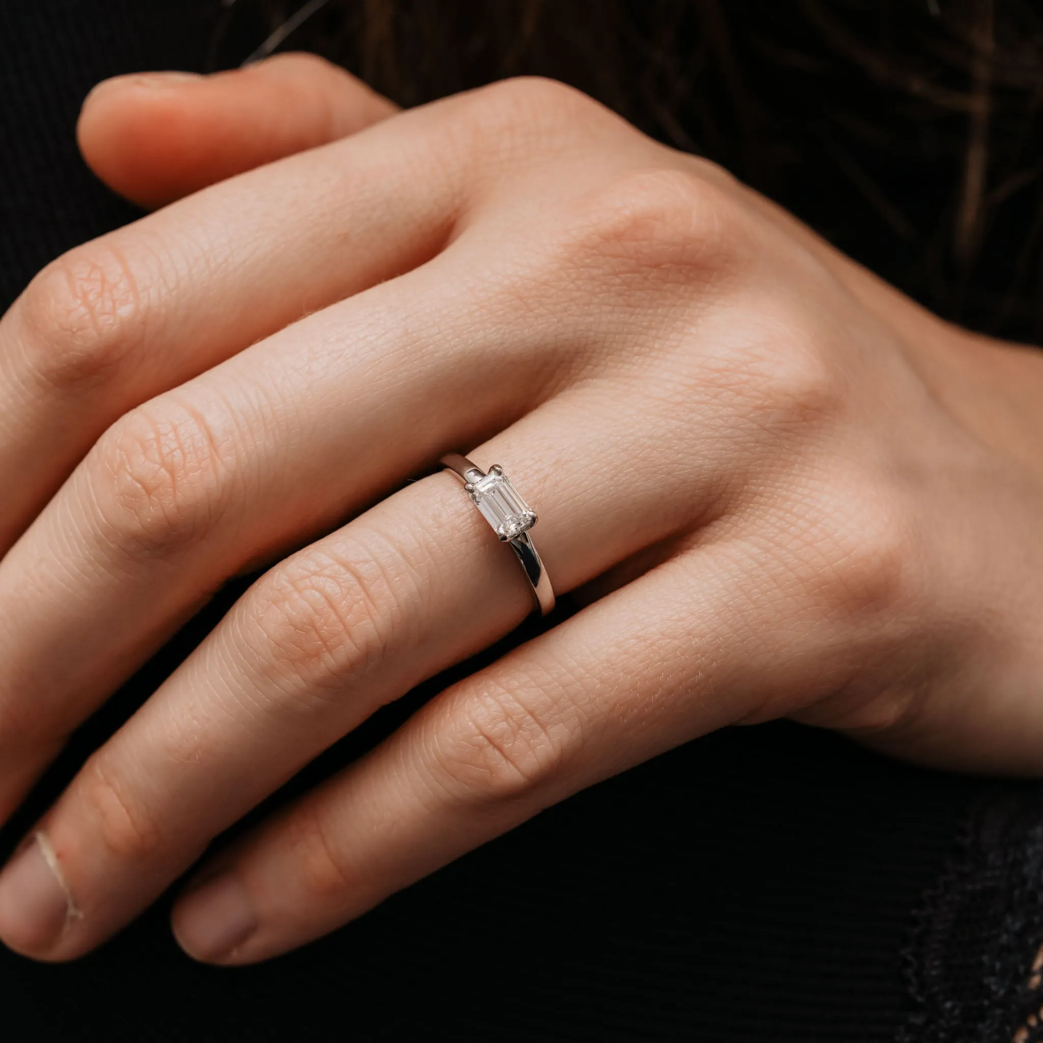 The Tia Ring | Emerald Cut Lab Diamond East West Engagement Solitaire sold by Ethica Diamonds product image thumbnail 5