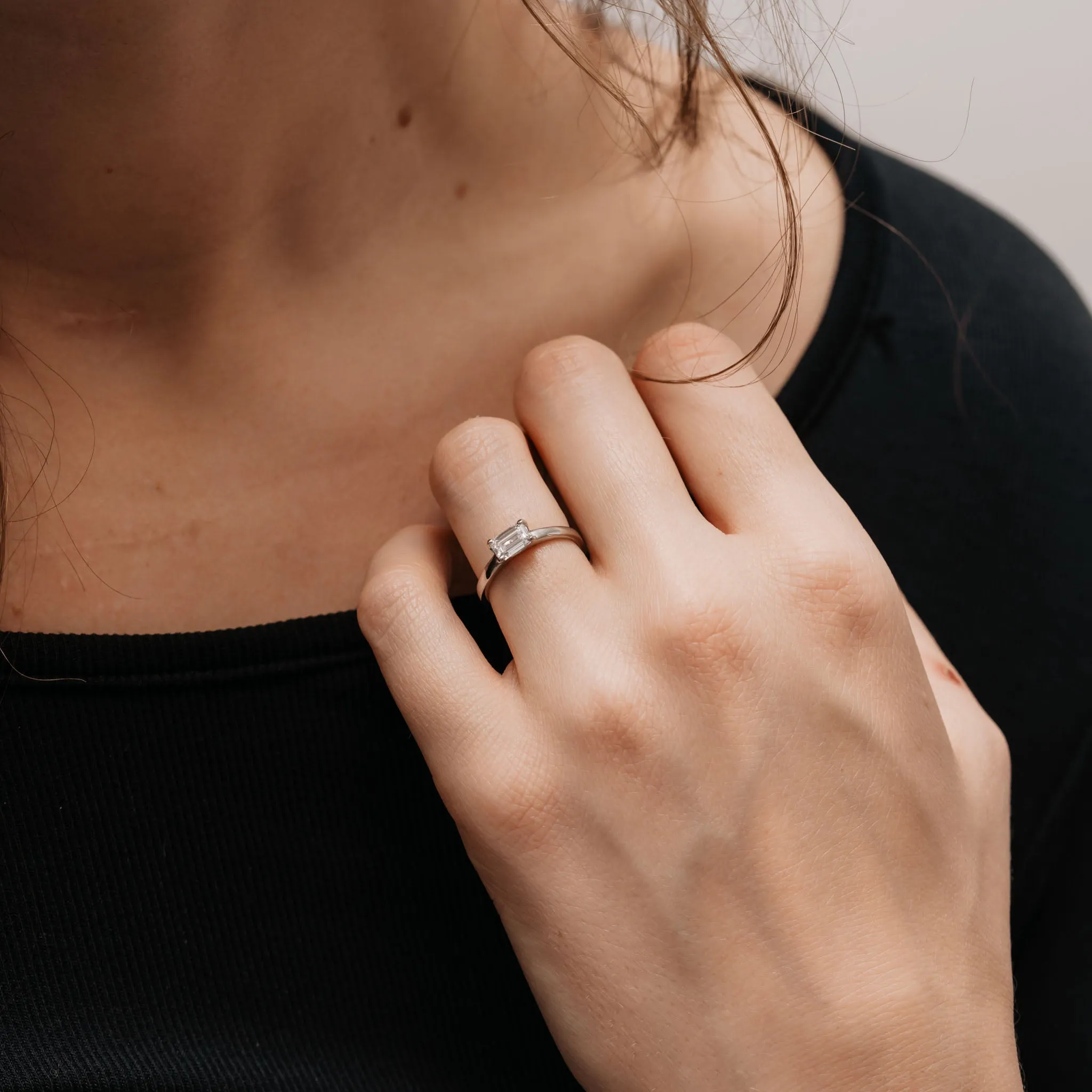 The Tia Ring | Emerald Cut Lab Diamond East West Engagement Solitaire sold by Ethica Diamonds product image thumbnail 4
