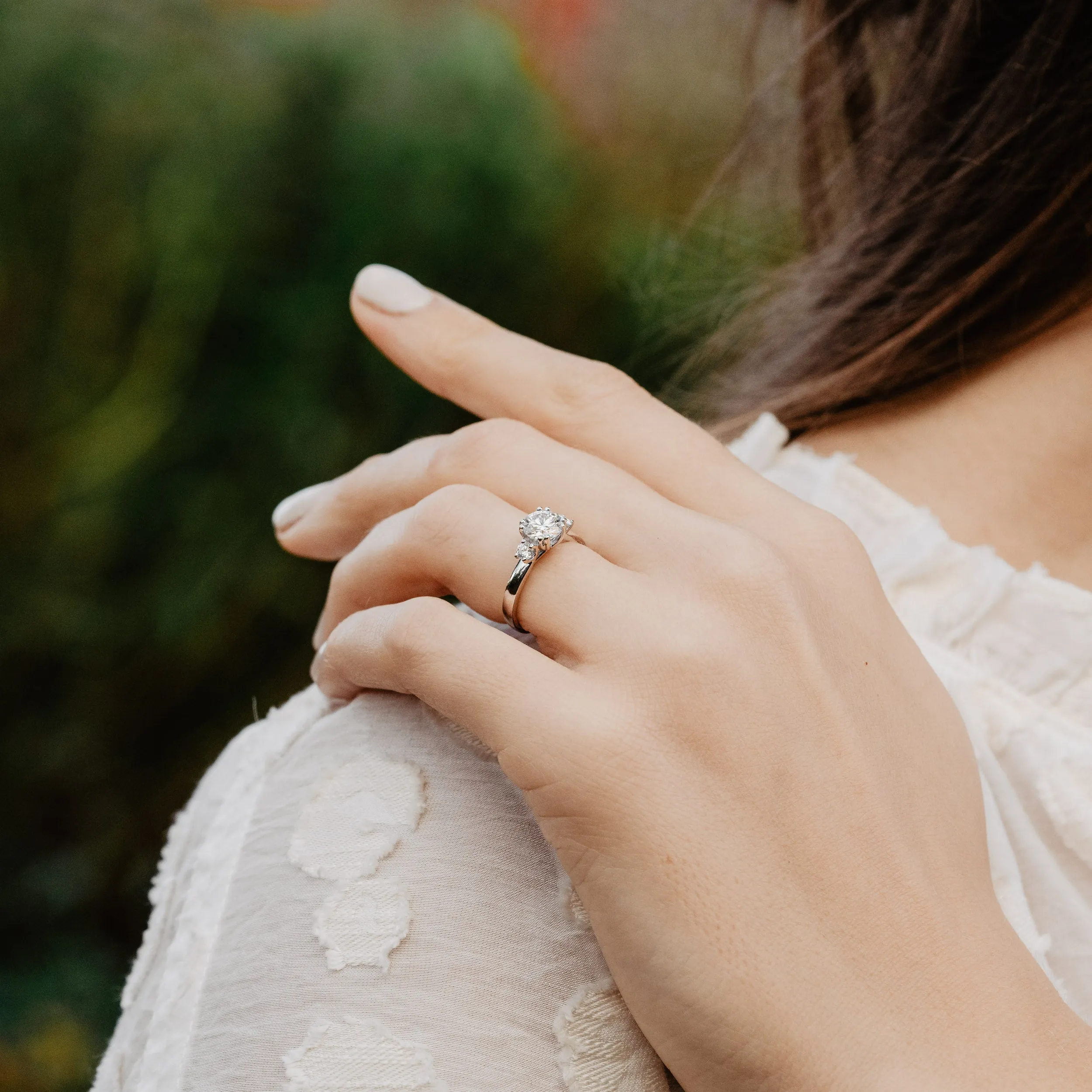 The Amorette Ring | Moissanite Round Split Claw Trilogy Engagement sold by Ethica Diamonds product image thumbnail 5