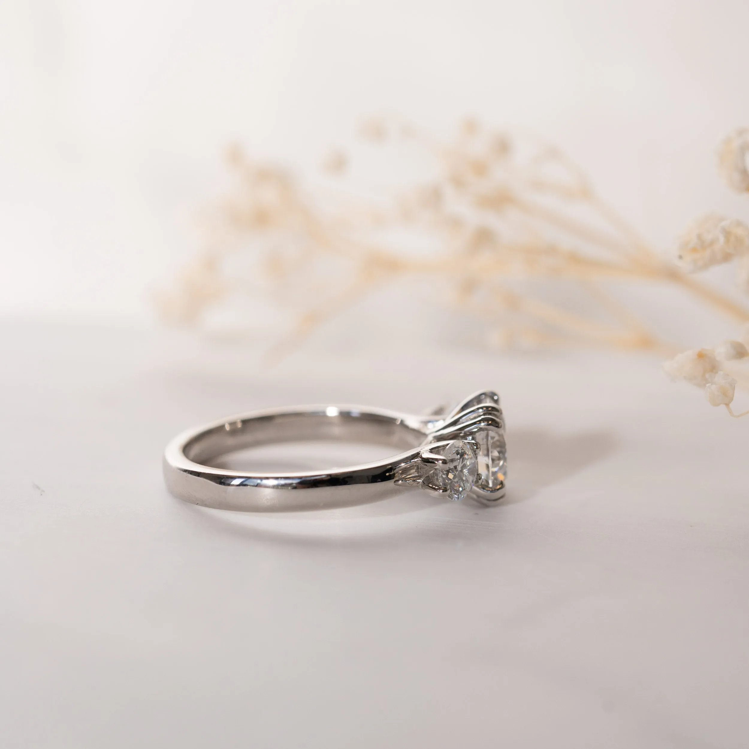 The Amorette Ring | Moissanite Round Split Claw Trilogy Engagement sold by Ethica Diamonds product image thumbnail 2
