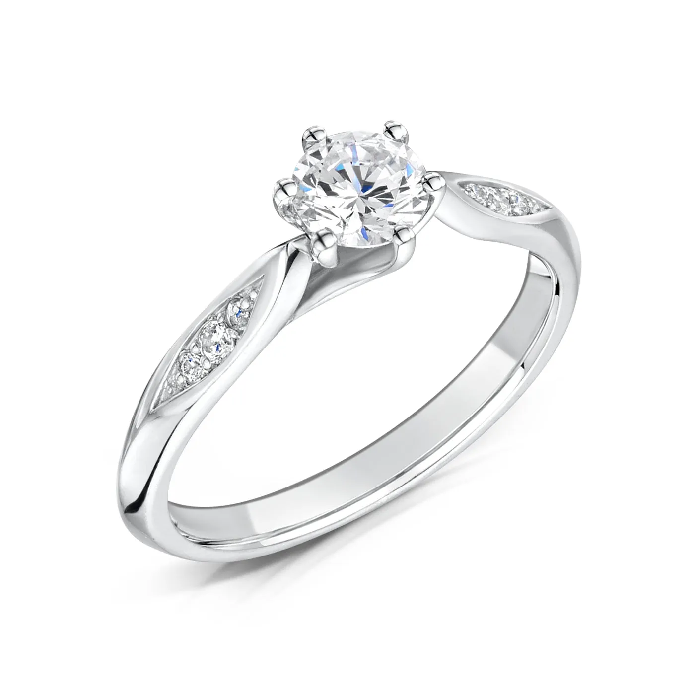The Celia Ring | Round Lab Diamond Six Prong Accented Engagement sold by Ethica Diamonds product image thumbnail 5