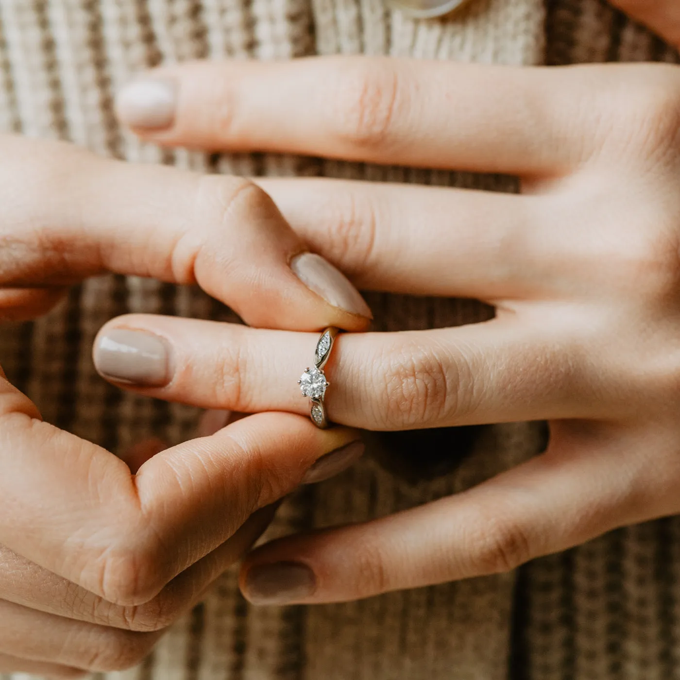 The Celia Ring | Round Lab Diamond Six Prong Accented Engagement sold by Ethica Diamonds product image thumbnail 2