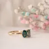 The Mira Ring | 2.02ct Chatham® Oval Paraíba Spinel & Seafoam Moissanite Toi et Moi sold by Ethica Diamonds