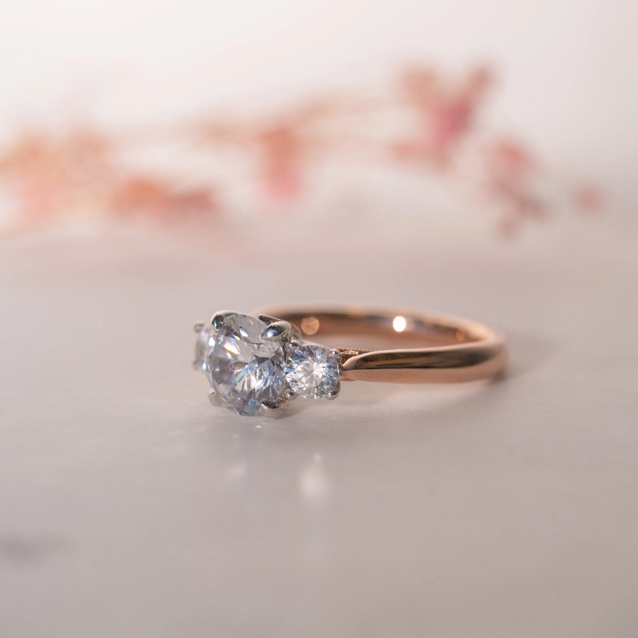 The Jasmine Ring | Round Lab Diamond Accented Scroll Detail Engagement Trilogy sold by Ethica Diamonds product image thumbnail 3