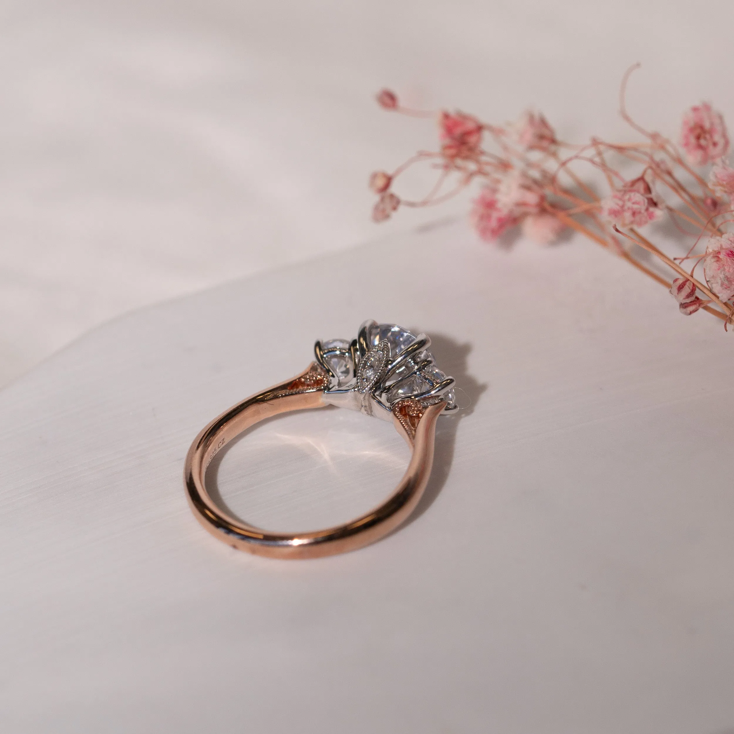 The Jasmine Ring | Round Lab Diamond Accented Scroll Detail Engagement Trilogy sold by Ethica Diamonds product image thumbnail 4
