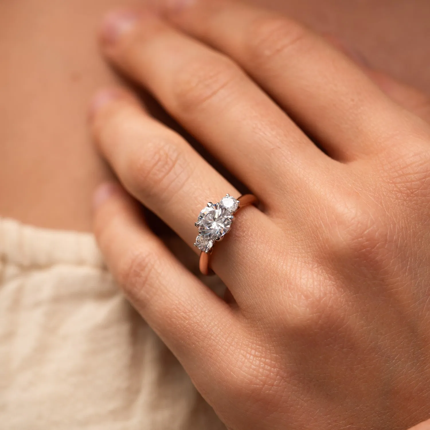 The Jasmine Ring | Round Lab Diamond Accented Scroll Detail Engagement Trilogy sold by Ethica Diamonds product image thumbnail 2
