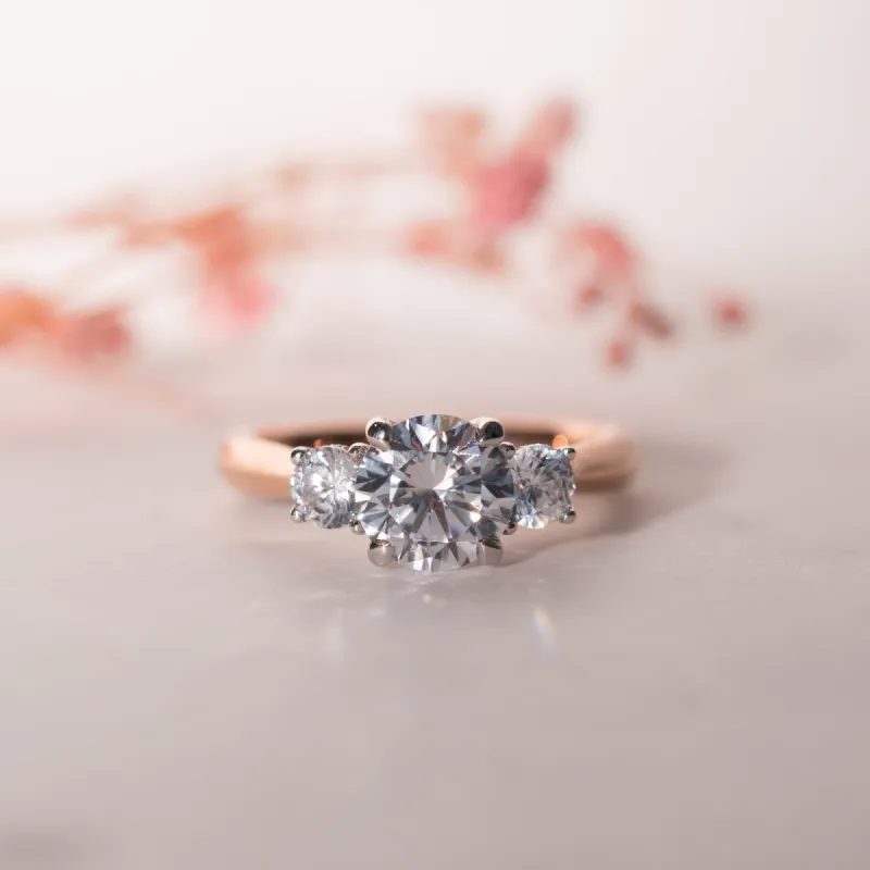 The Jasmine Ring | Round Lab Diamond Accented Scroll Detail Engagement Trilogy sold by Ethica Diamonds