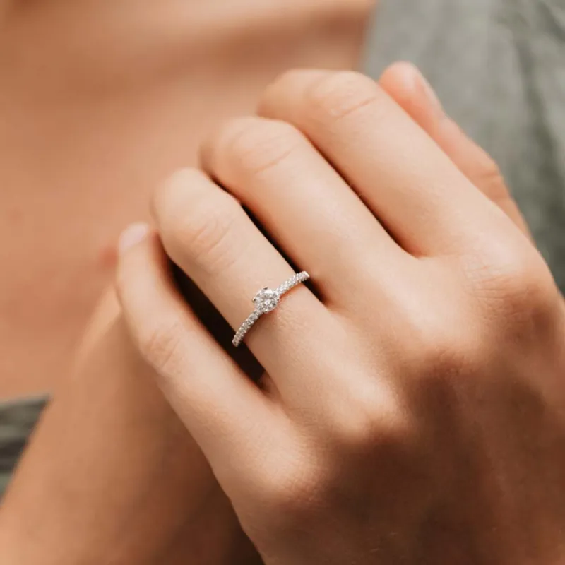 The Piper Ring | 0.50ct D-E VVS1 Shoulder Set Engagement Solitaire 18k Fairtrade White Gold sold by Ethica Diamonds