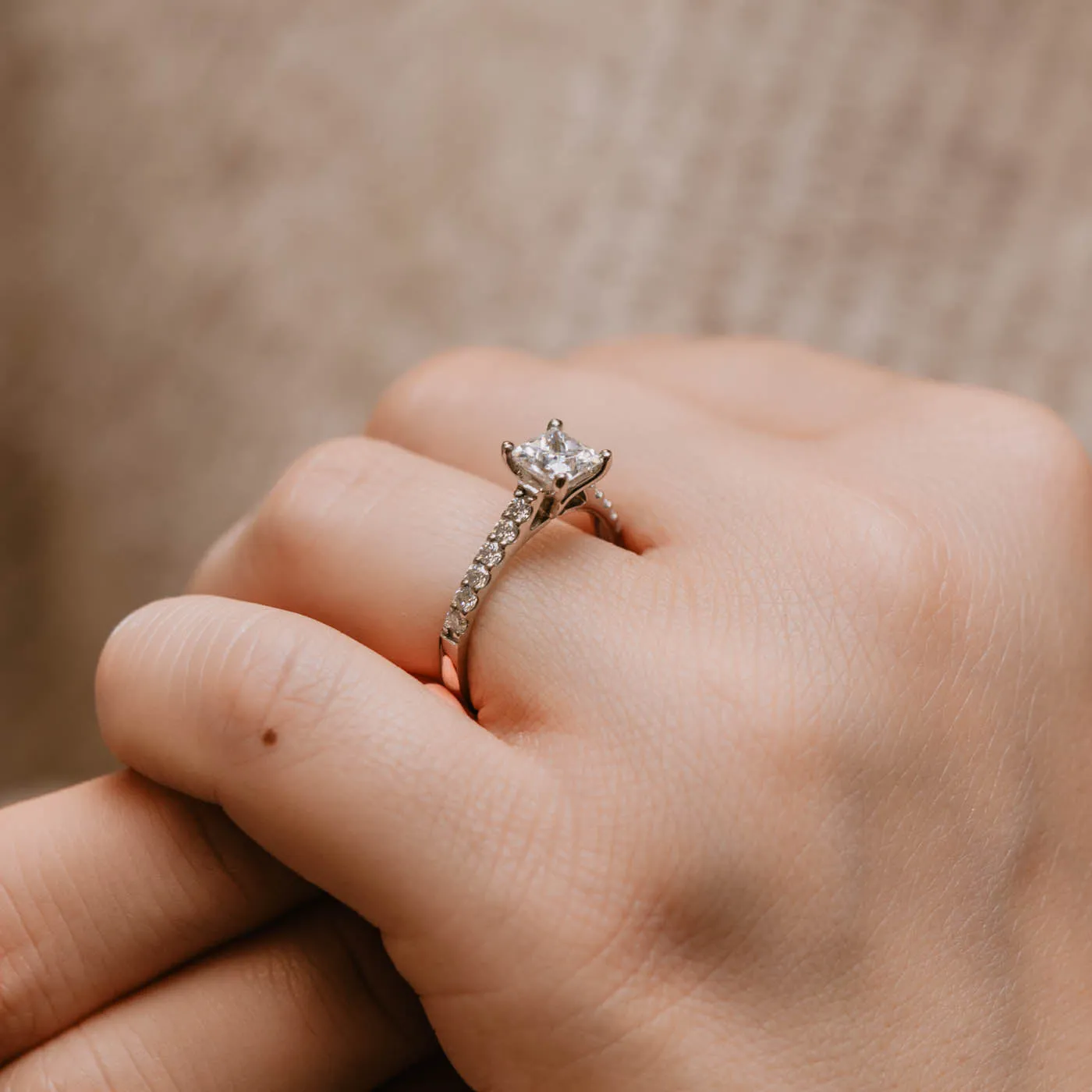 The Estella Ring | Moissanite & Diamond Princess Shoulder Set Engagement sold by Ethica Diamonds product image thumbnail 4