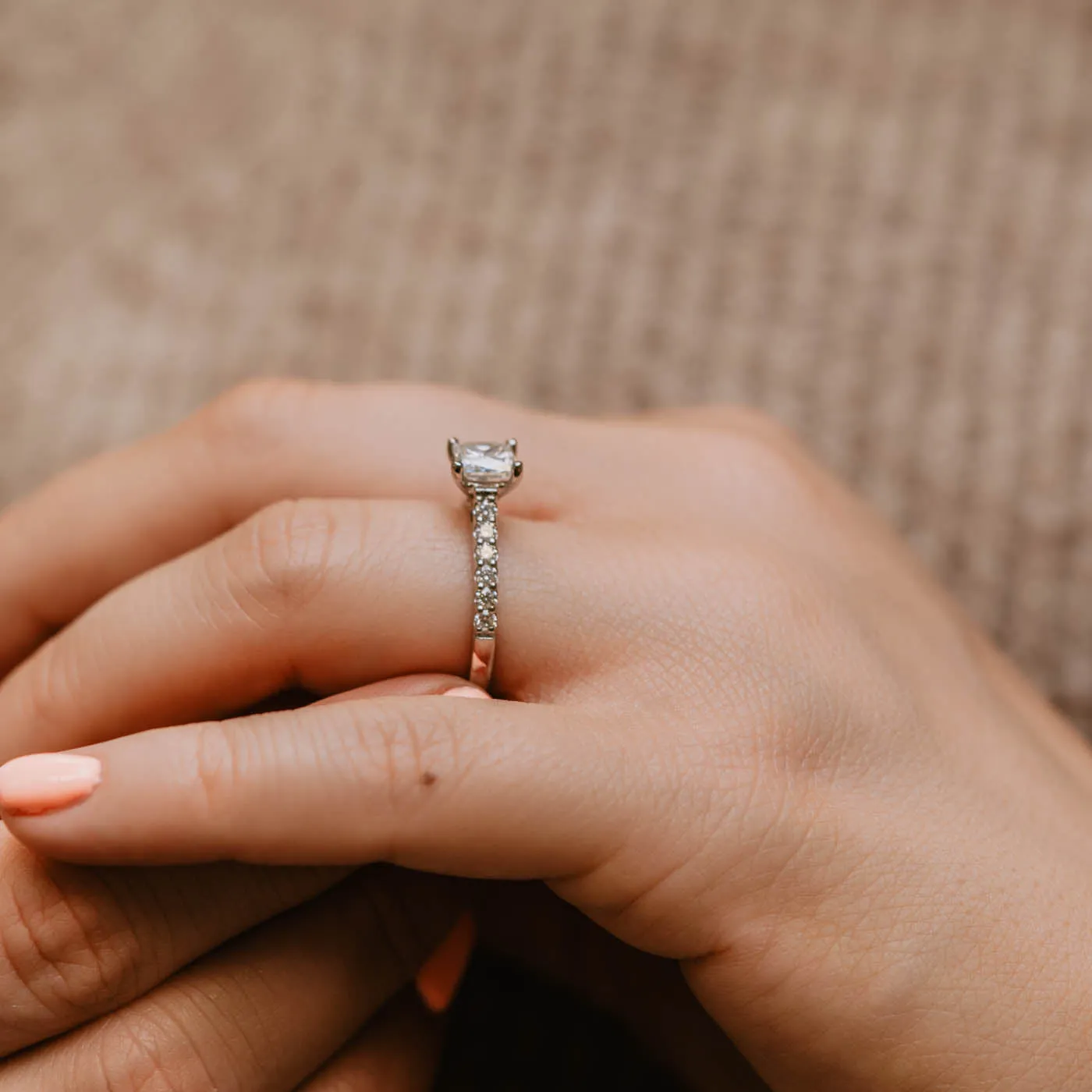 The Estella Ring | Moissanite & Diamond Princess Shoulder Set Engagement sold by Ethica Diamonds product image thumbnail 5