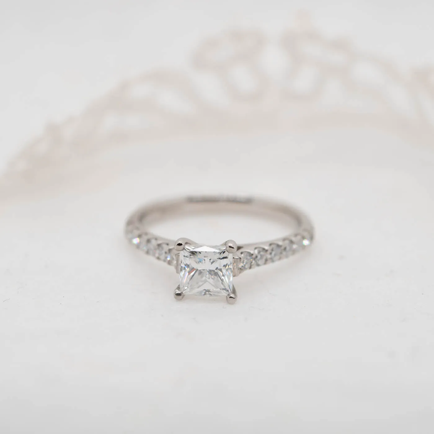 The Estella Ring | Moissanite & Diamond Princess Shoulder Set Engagement sold by Ethica Diamonds product image thumbnail 2
