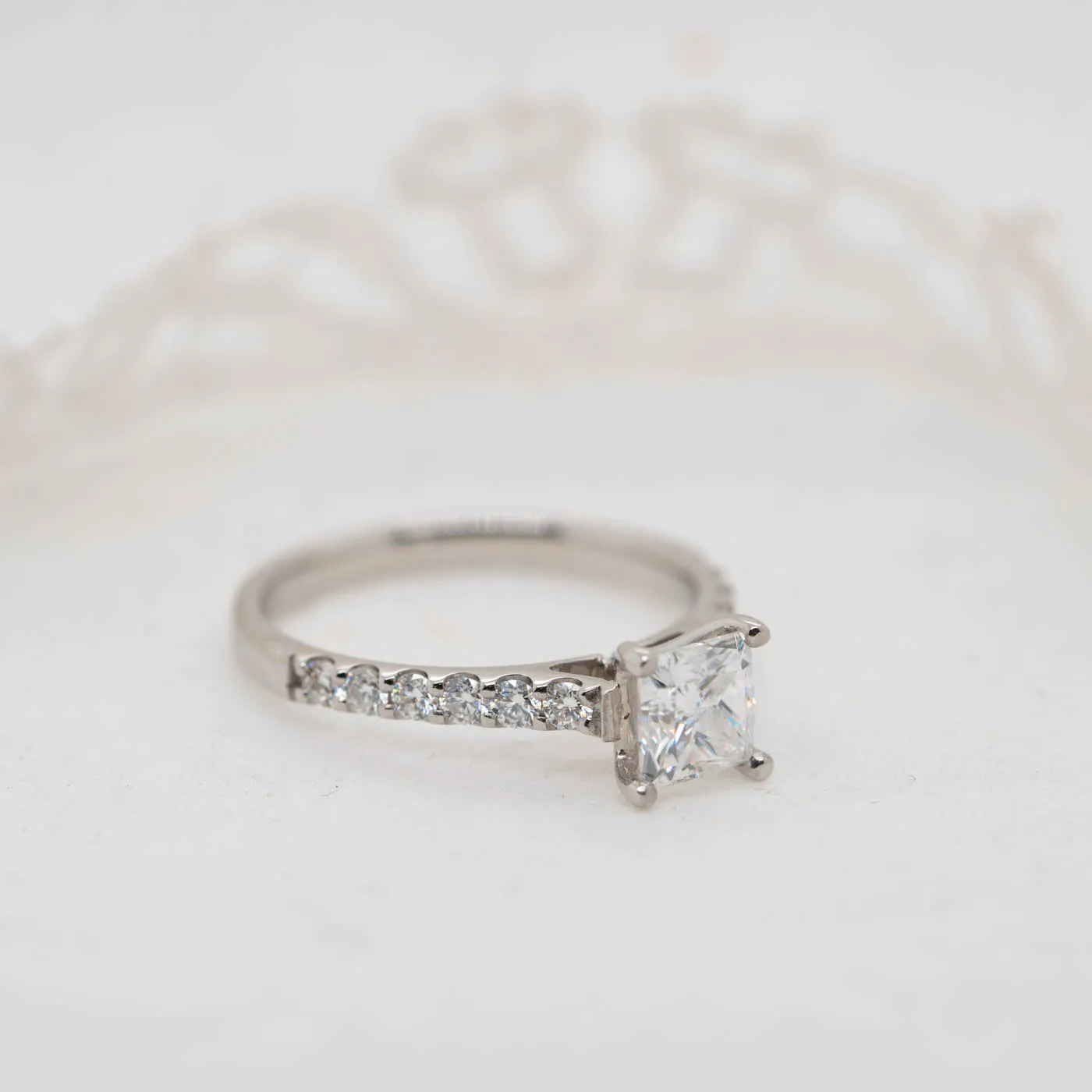 The Estella Ring | Moissanite & Diamond Princess Shoulder Set Engagement sold by Ethica Diamonds product image thumbnail 3