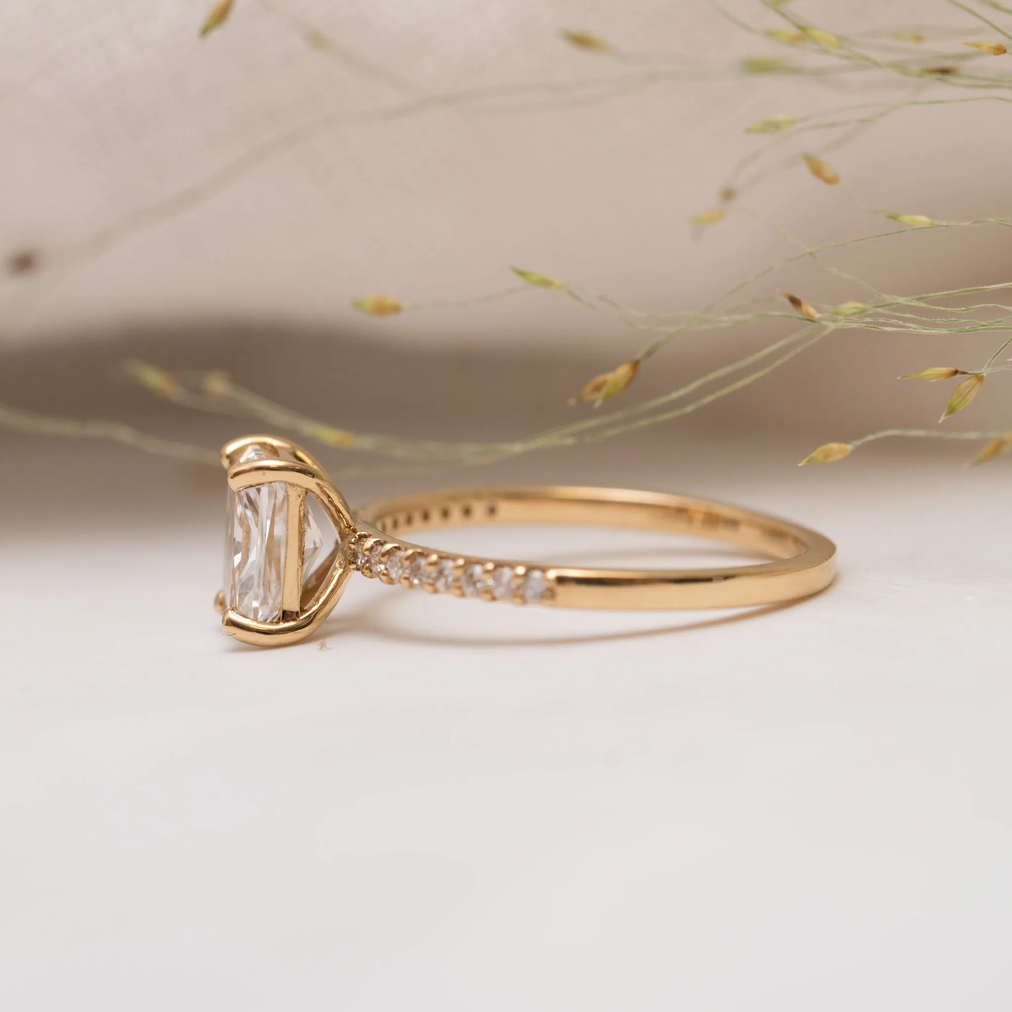 The Annalisa Ring | Moissanite & Diamond Thin Pavé Band Emerald Engagement sold by Ethica Diamonds product image thumbnail 3