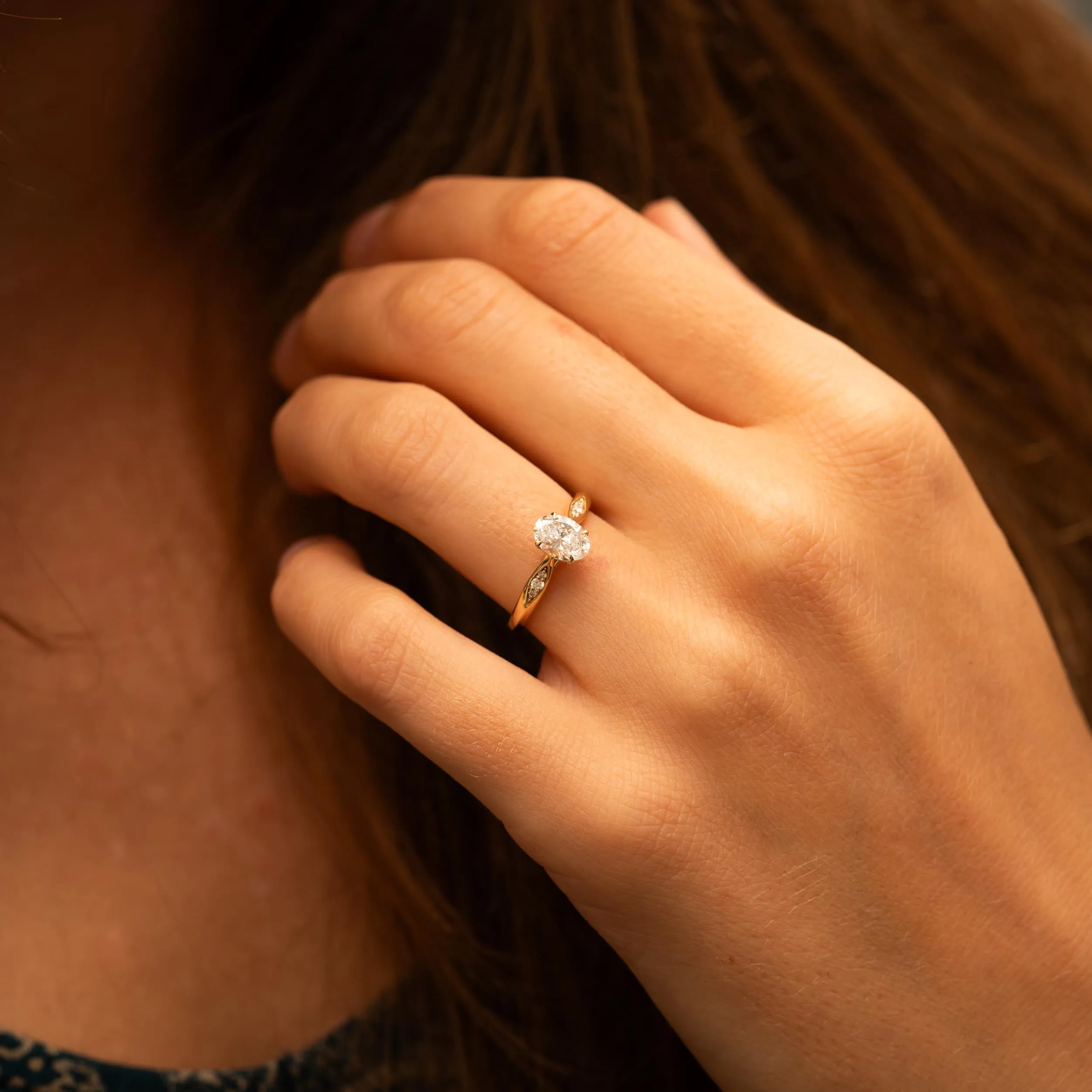 The Celia | Oval Cut Lab Diamond Accented Solitaire Engagement Ring sold by Ethica Diamonds product image thumbnail 2