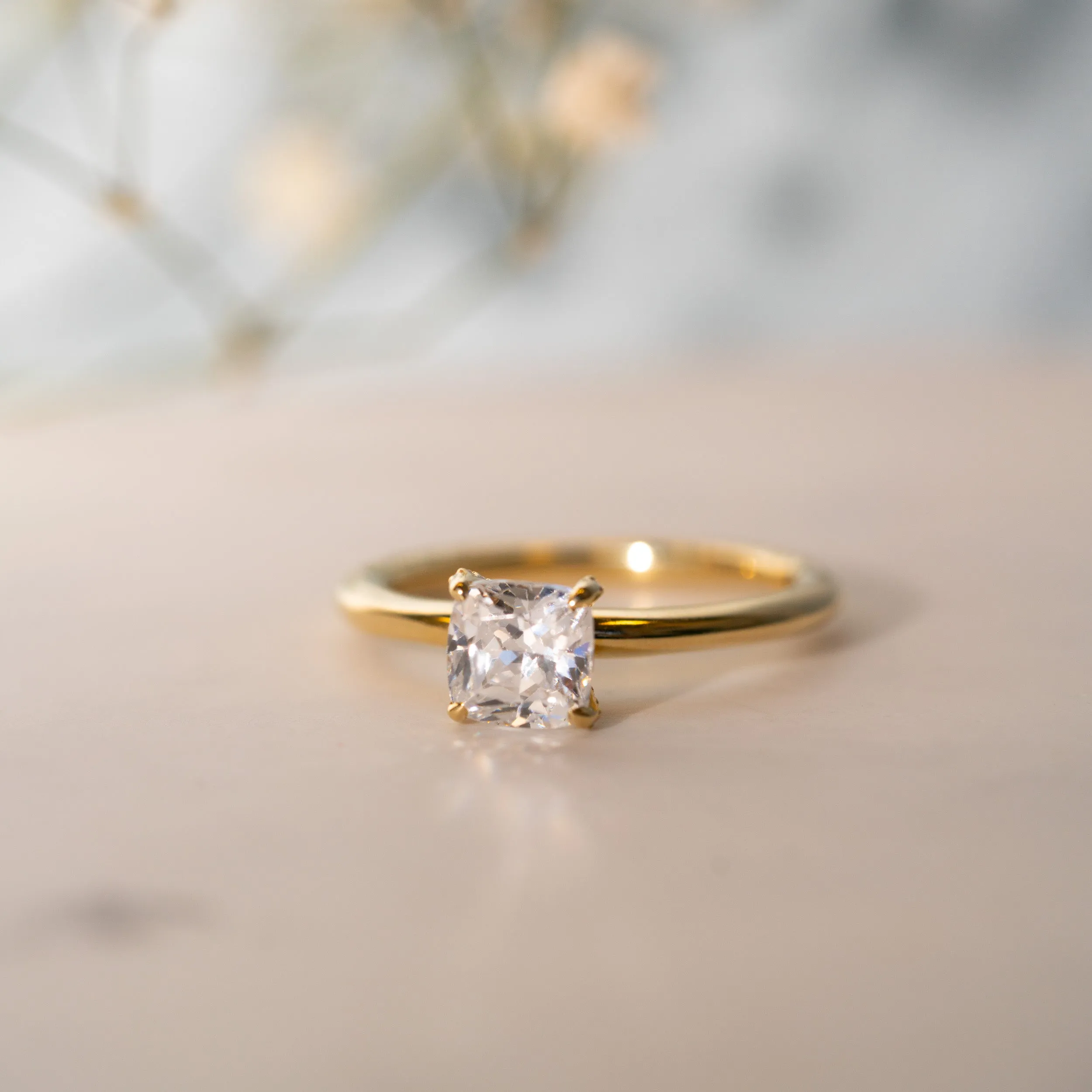 The Leola Ring | Lab Diamond Cushion Accented Engagement Solitaire sold by Ethica Diamonds