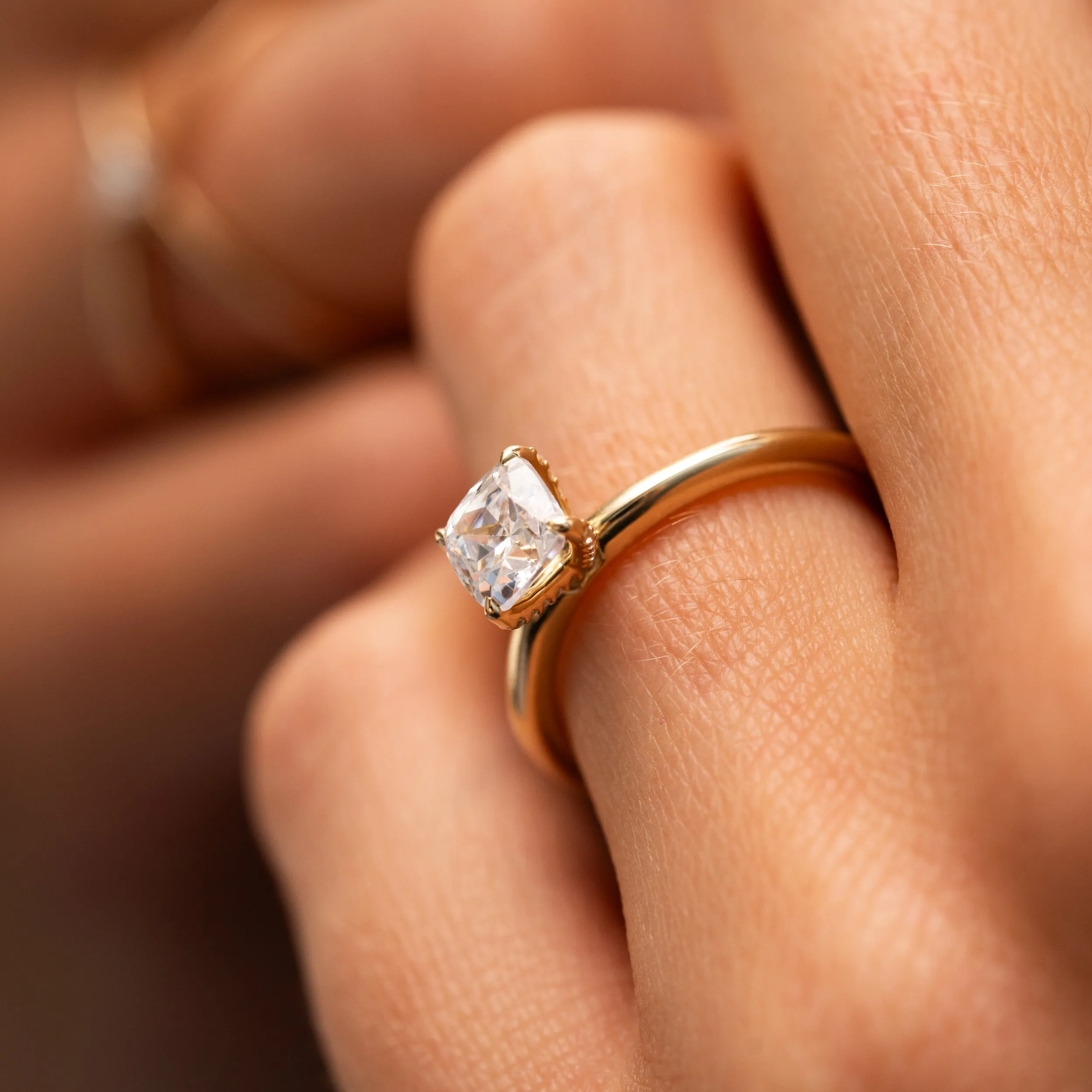 The Leola Ring | Lab Diamond Cushion Accented Engagement Solitaire sold by Ethica Diamonds product image thumbnail 2