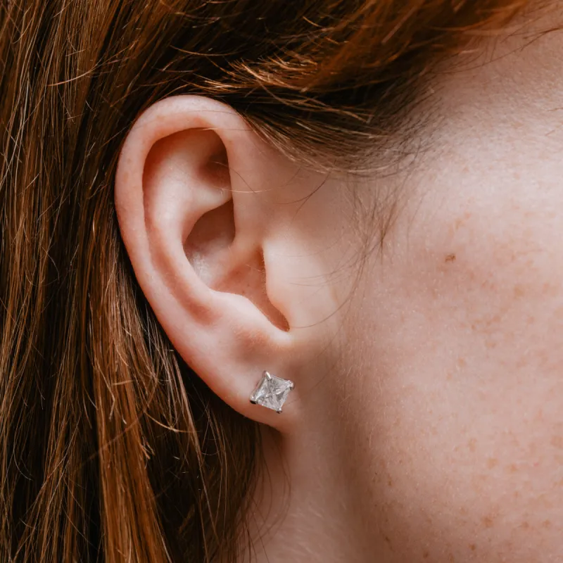 The Mei Earrings | Princess Lab Diamond Bezel Solitaire Studs sold by Ethica Diamonds