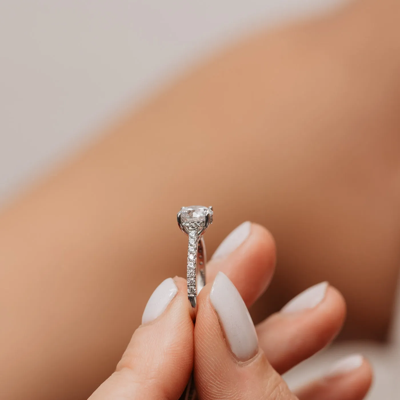 The Anabel Ring | Moissanite & Diamond Shoulder Set Hidden Halo Engagement sold by Ethica Diamonds product image thumbnail 3