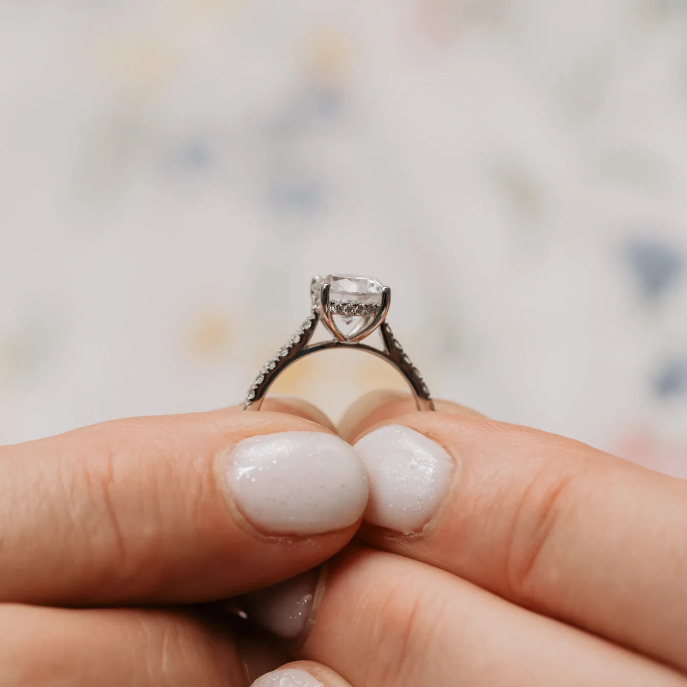 The Anabel Ring | Moissanite & Diamond Shoulder Set Hidden Halo Engagement sold by Ethica Diamonds product image thumbnail 2