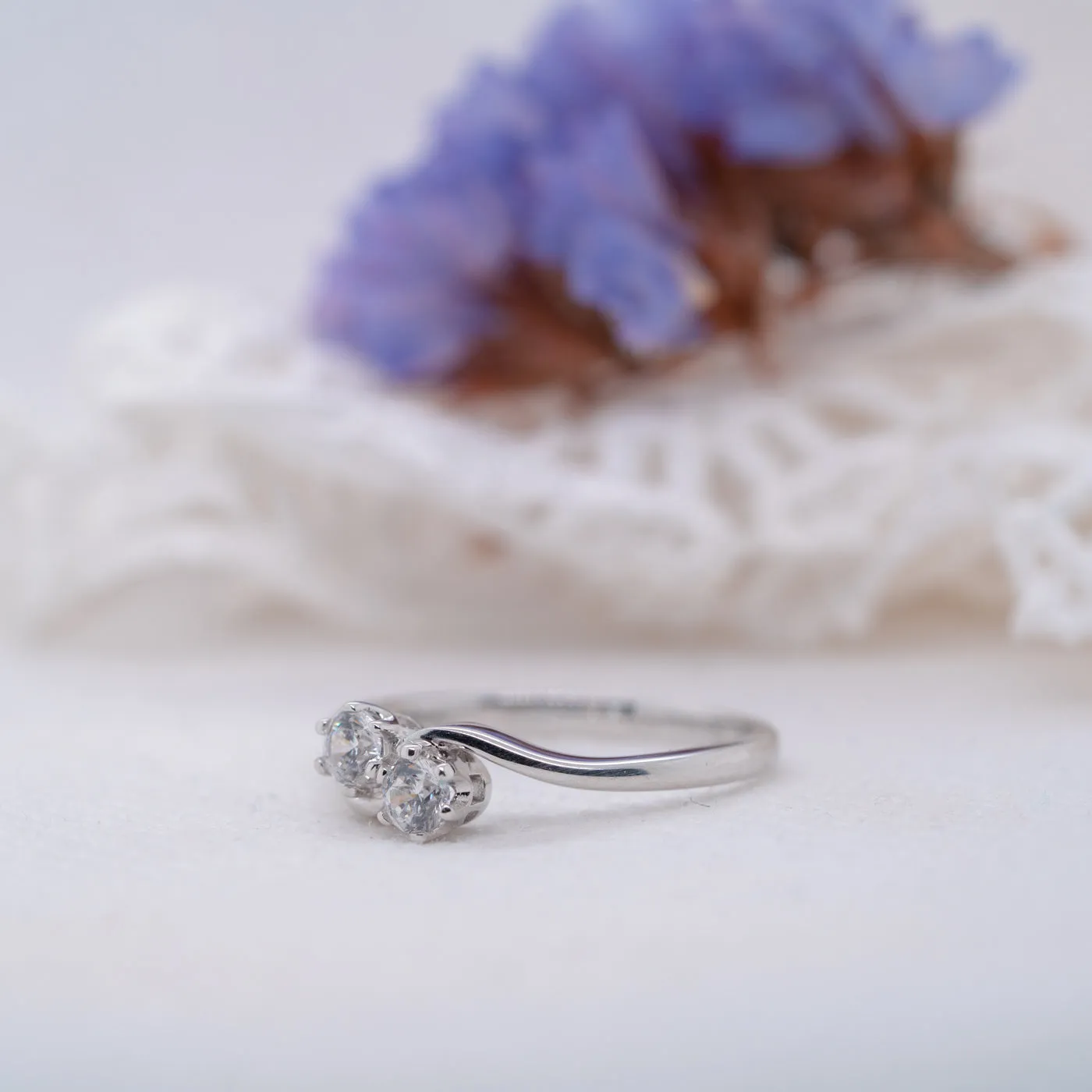 The Elysia Ring | Round Moissanite Toi Et Moi Wave Vintage Engagement sold by Ethica Diamonds product image thumbnail 3