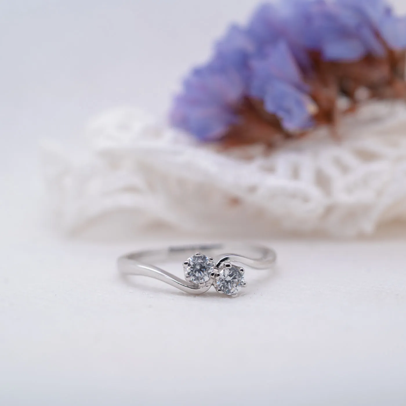 The Elysia Ring | Round Moissanite Toi Et Moi Wave Vintage Engagement sold by Ethica Diamonds product image thumbnail 2