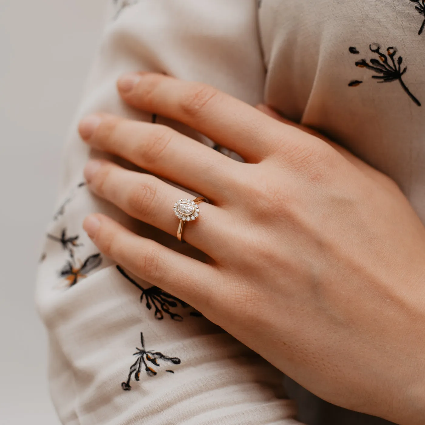 The Lenore Ring | Lab Diamond Oval Cut Engagement Halo sold by Ethica Diamonds product image thumbnail 2