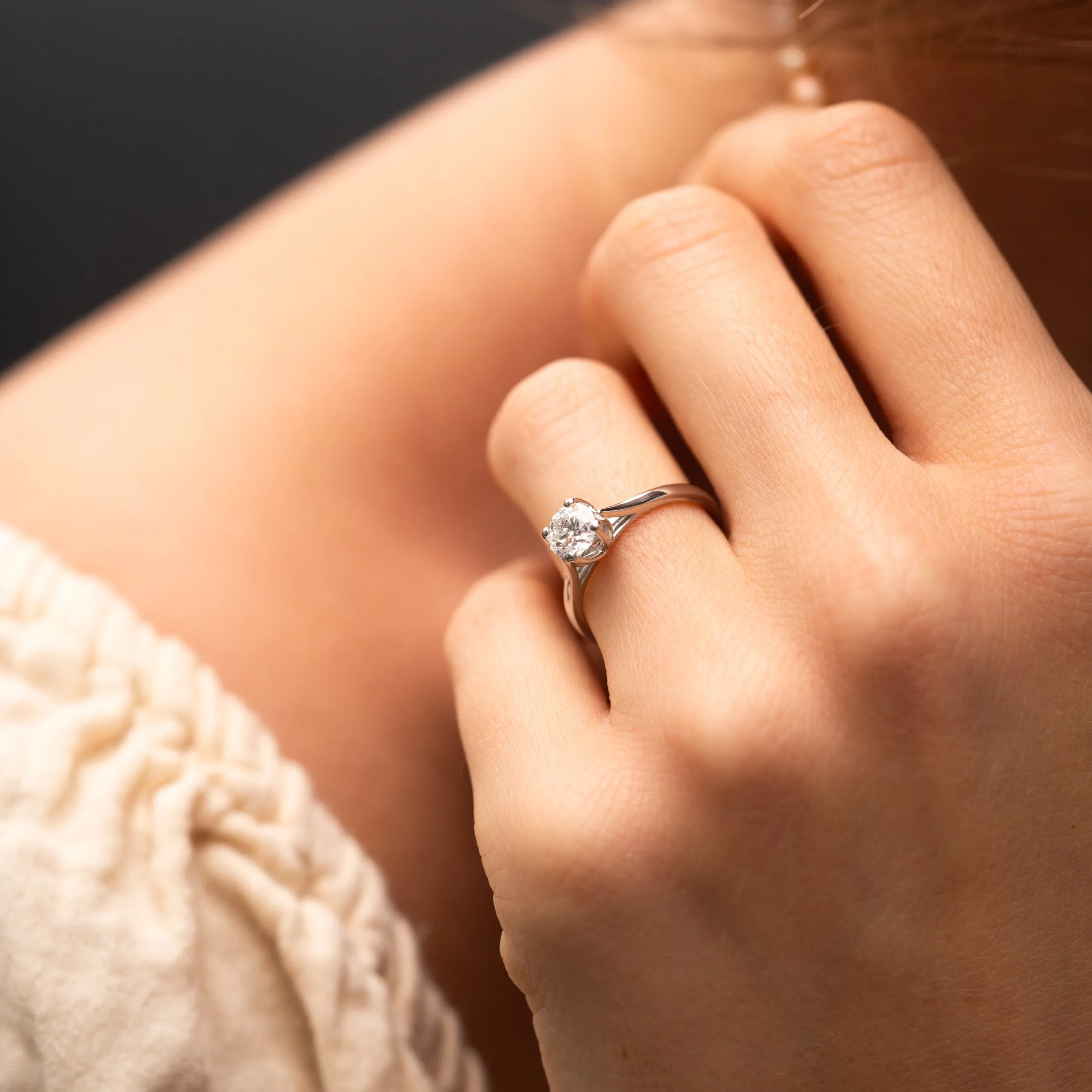 The Lucille Ring | Round Moissanite Floral Petal Engagement Solitaire sold by Ethica Diamonds product image thumbnail 2