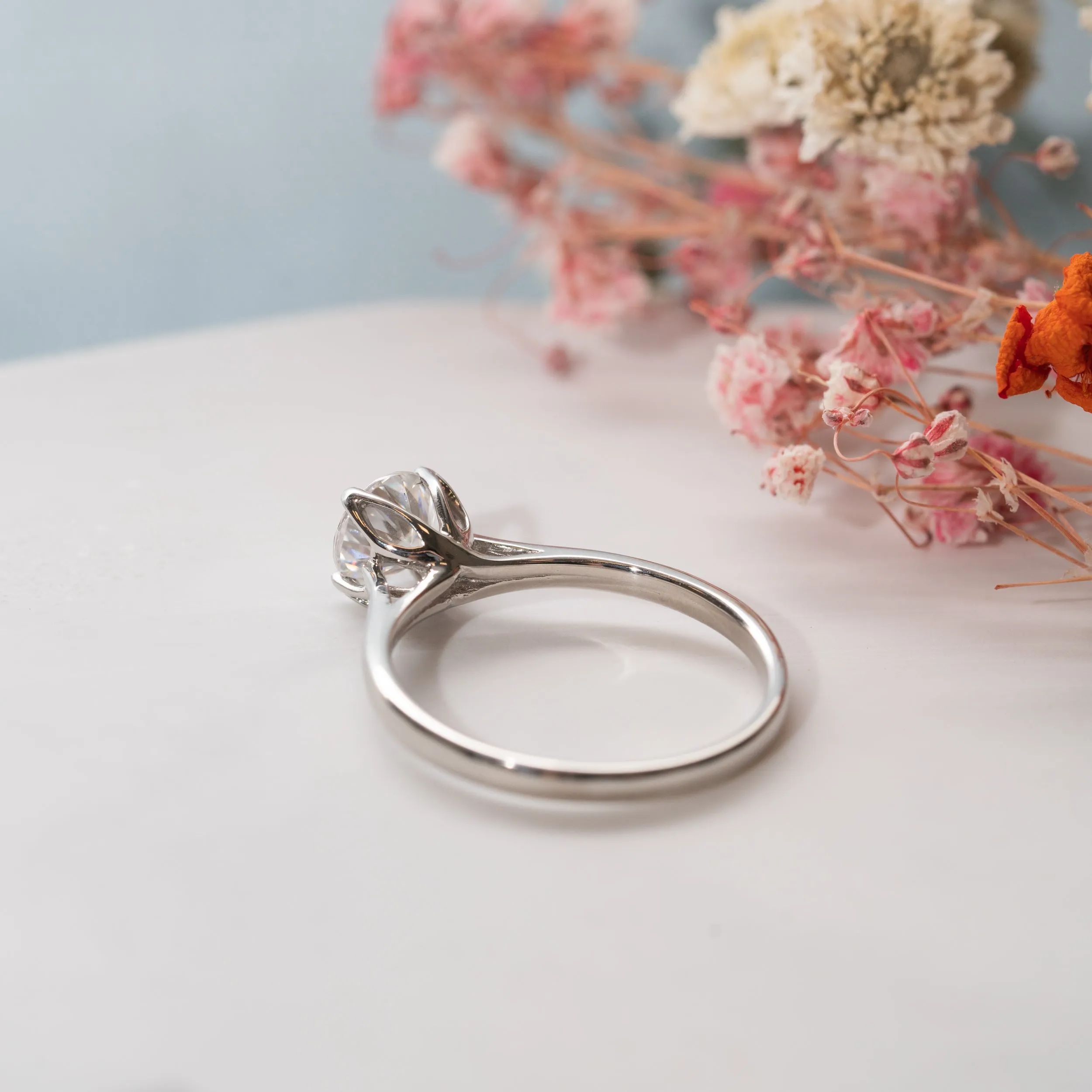 The Lucille Ring | Round Moissanite Floral Petal Engagement Solitaire sold by Ethica Diamonds product image thumbnail 5