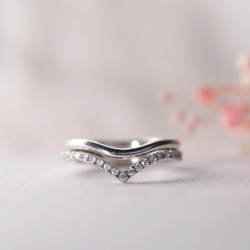 The Nira Ring | Lab Diamond Chevron Double Stacking Band sold by Ethica Diamonds