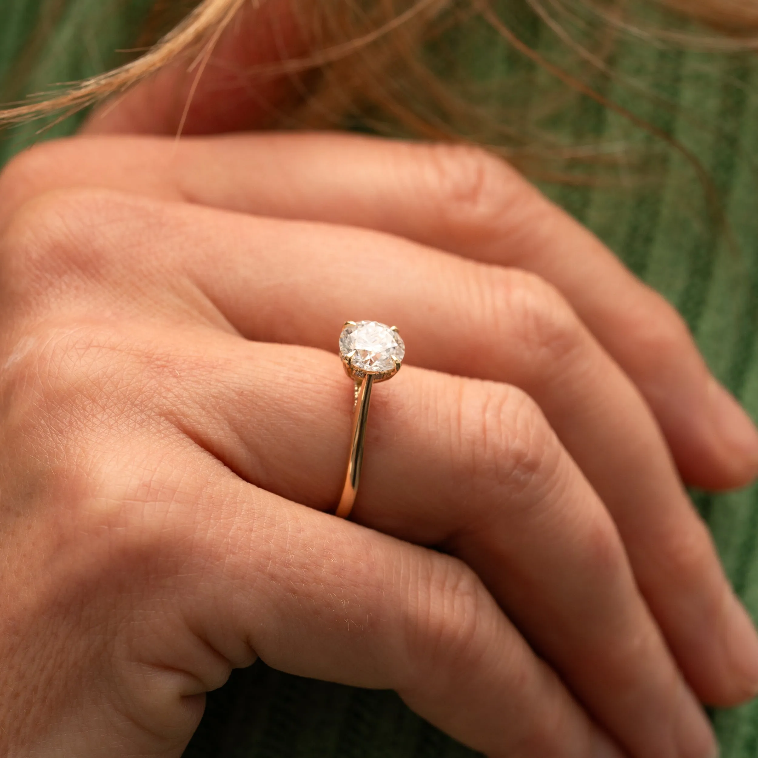 The Flor Ring | Round Moissanite & Diamond Engagement Hidden Halo Solitaire sold by Ethica Diamonds product image thumbnail 4