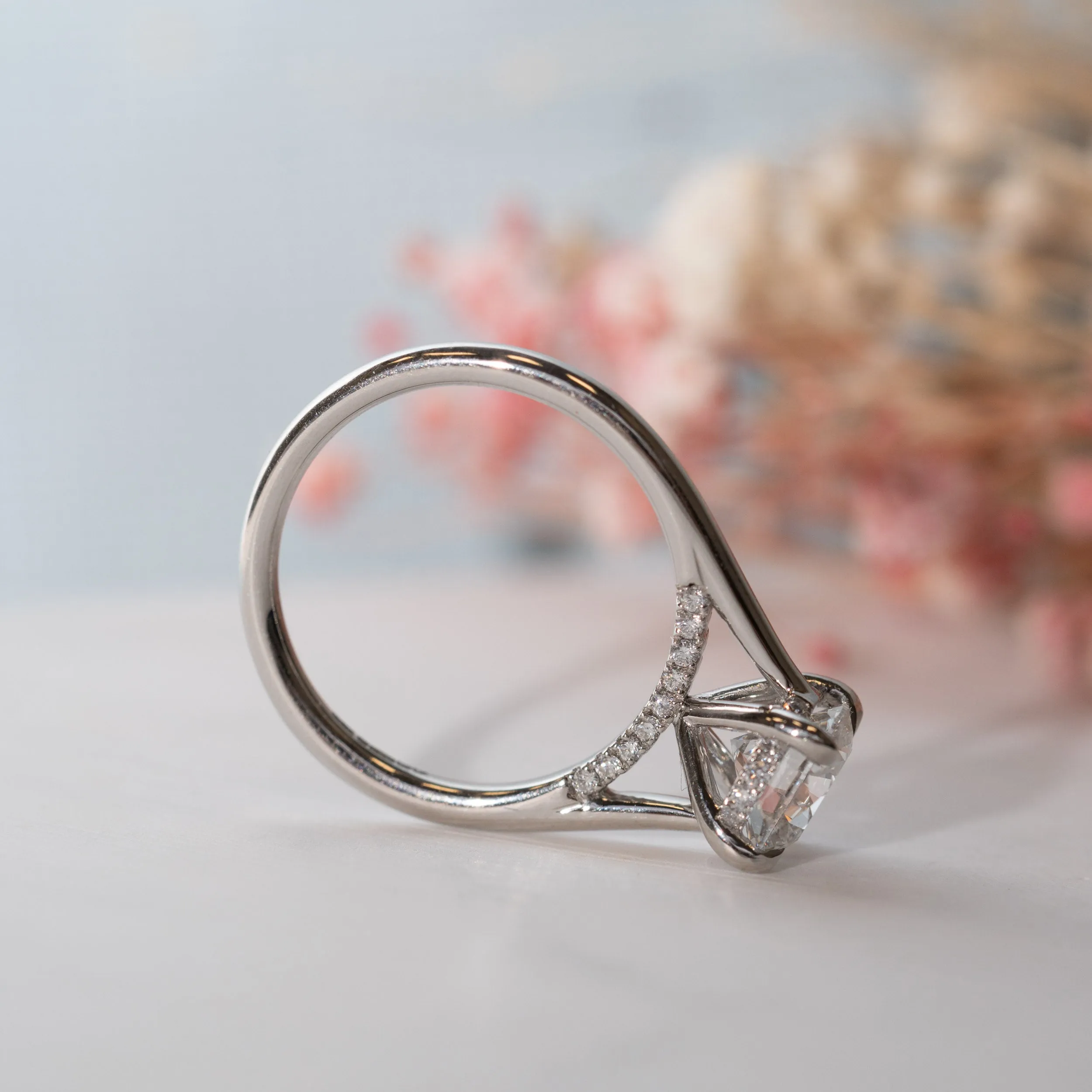 The Flor Ring | Round Moissanite & Diamond Engagement Hidden Halo Solitaire sold by Ethica Diamonds product image thumbnail 3