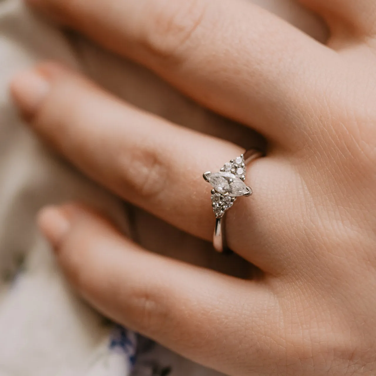 The Victoria Ring | Marquise Lab Diamond Accented Dainty Engagement sold by Ethica Diamonds product image thumbnail 5