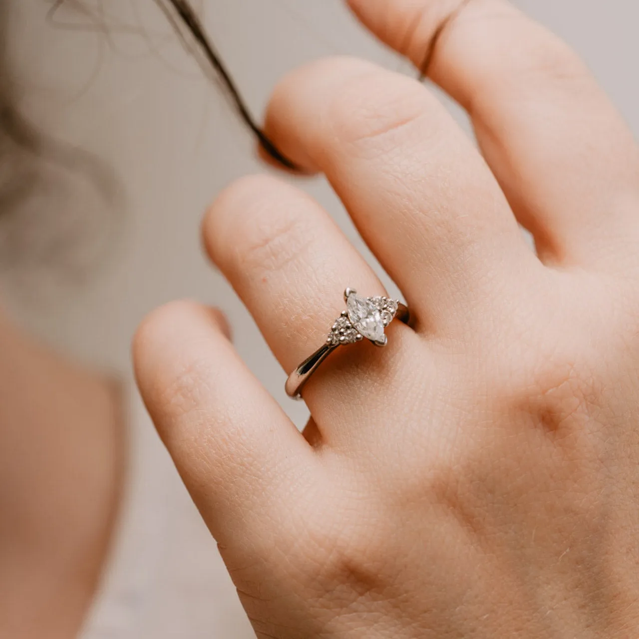 The Victoria Ring | Marquise Lab Diamond Accented Dainty Engagement sold by Ethica Diamonds product image thumbnail 4