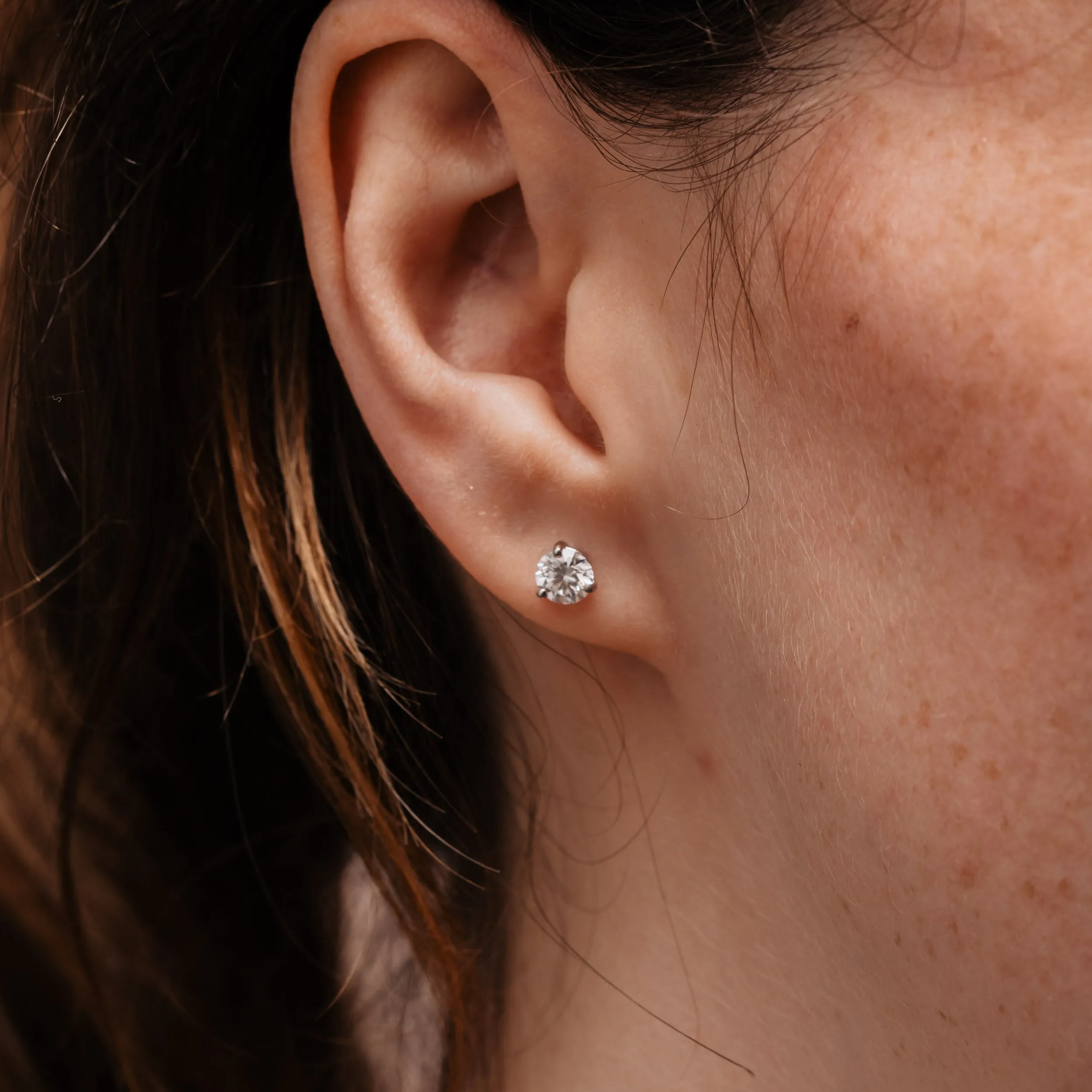 The Martini Earrings | Round Lab Diamond Three Claw Solitaire Studs sold by Ethica Diamonds