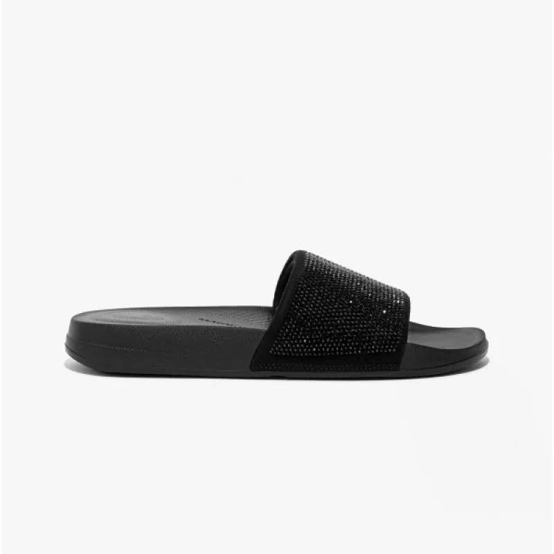 iQUSHION Womens Embellished Sliders All Black sold by House of Slippers