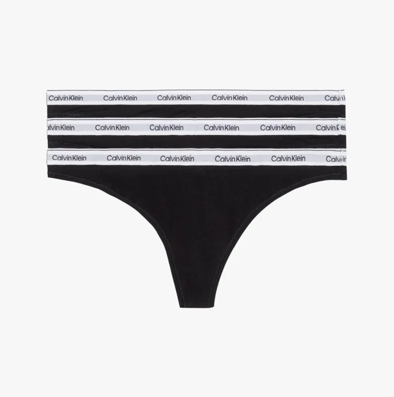 Calvin Klein MODERN LOGO 3 Pack Womens Thongs Black sold by House of Slippers