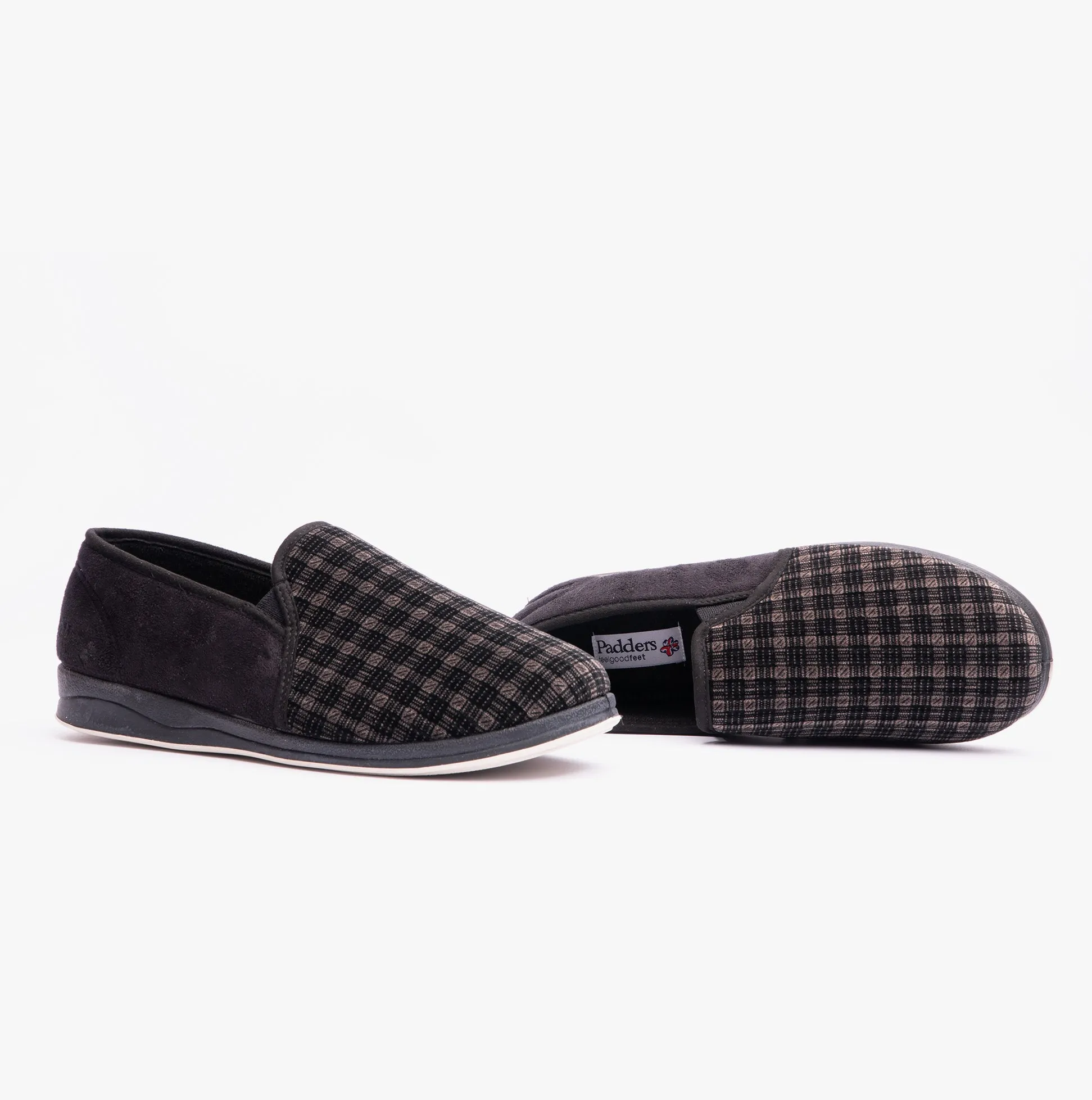 ALBERT Mens Full Slippers Checked Black sold by House of Slippers product image thumbnail 3
