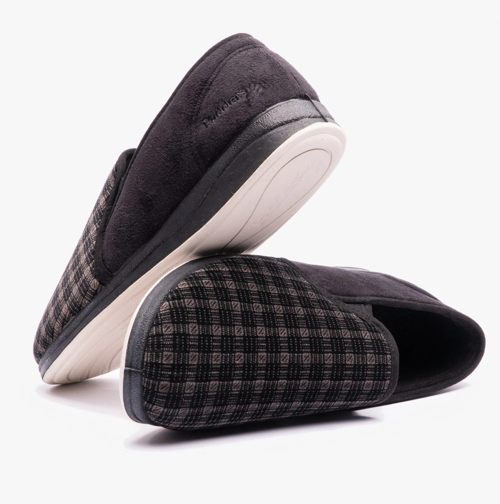 ALBERT Mens Full Slippers Checked Black sold by House of Slippers product image thumbnail 2