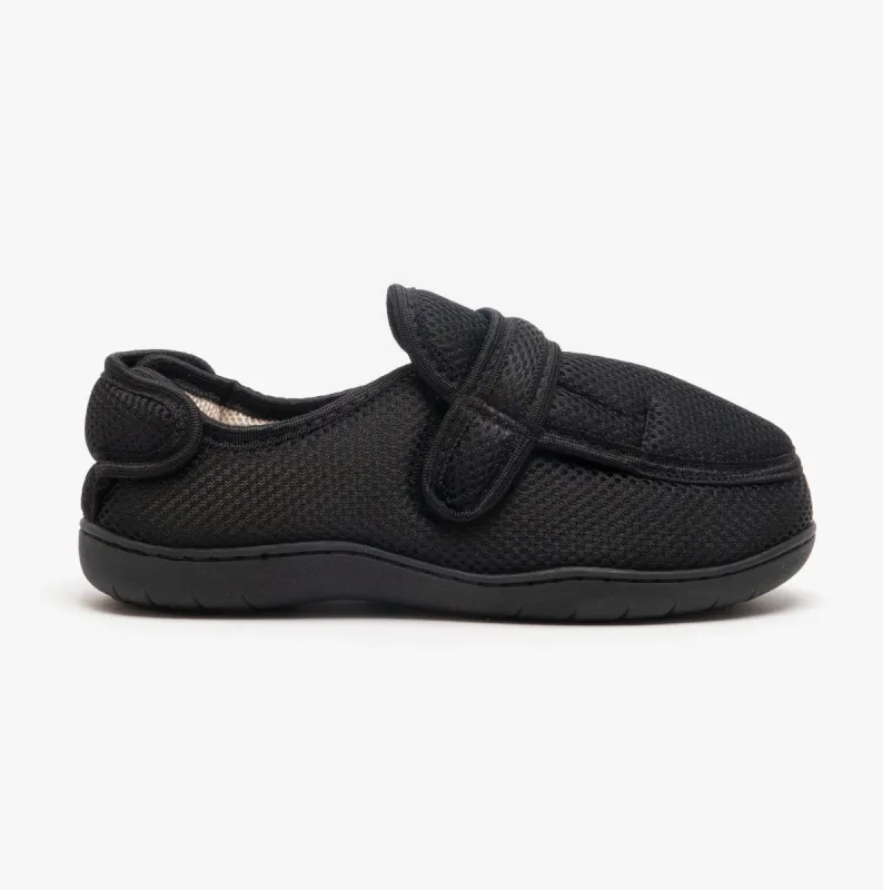 Zedzzz JOSH Mens Super Wide Touch Fasten Slippers Black sold by House of Slippers