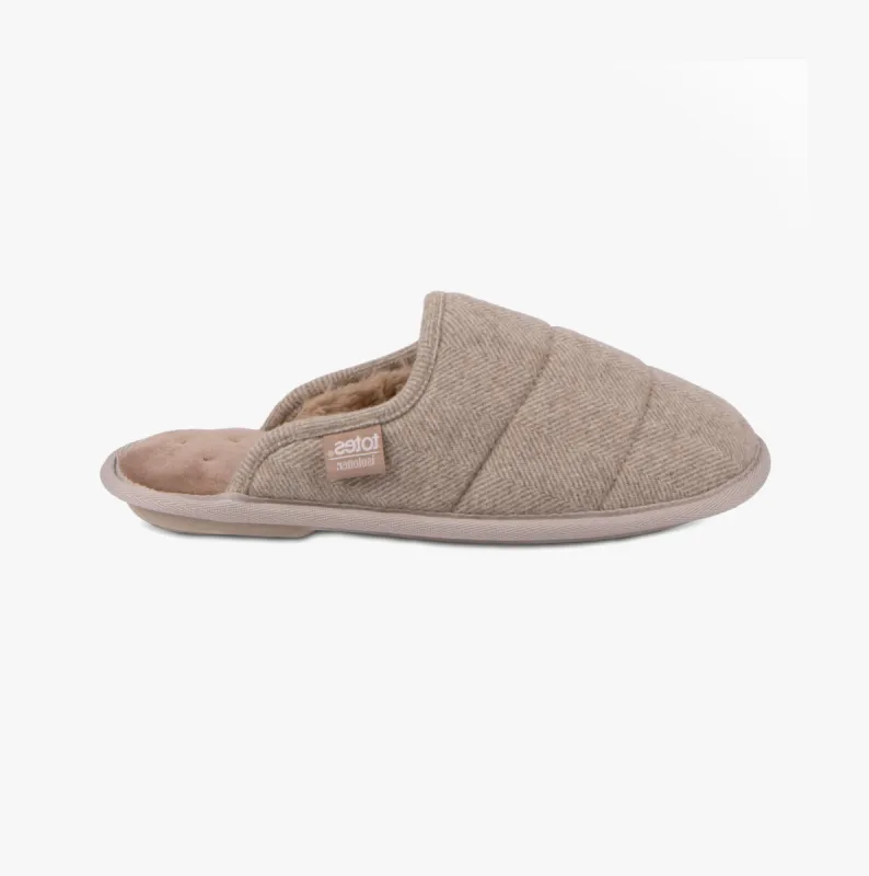 HERRINGBONE QUILTED Mule Slippers Womens Mink made by House of Slippers