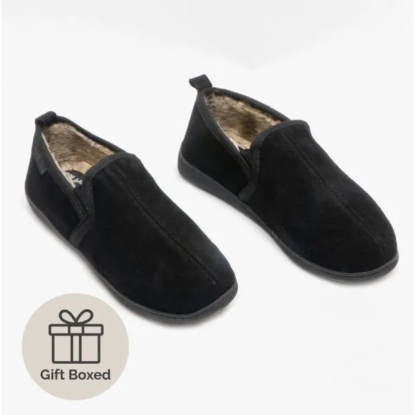 Hush Puppies ARNOLD Mens Suede Full Slippers Black sold by House of Slippers product image thumbnail 2