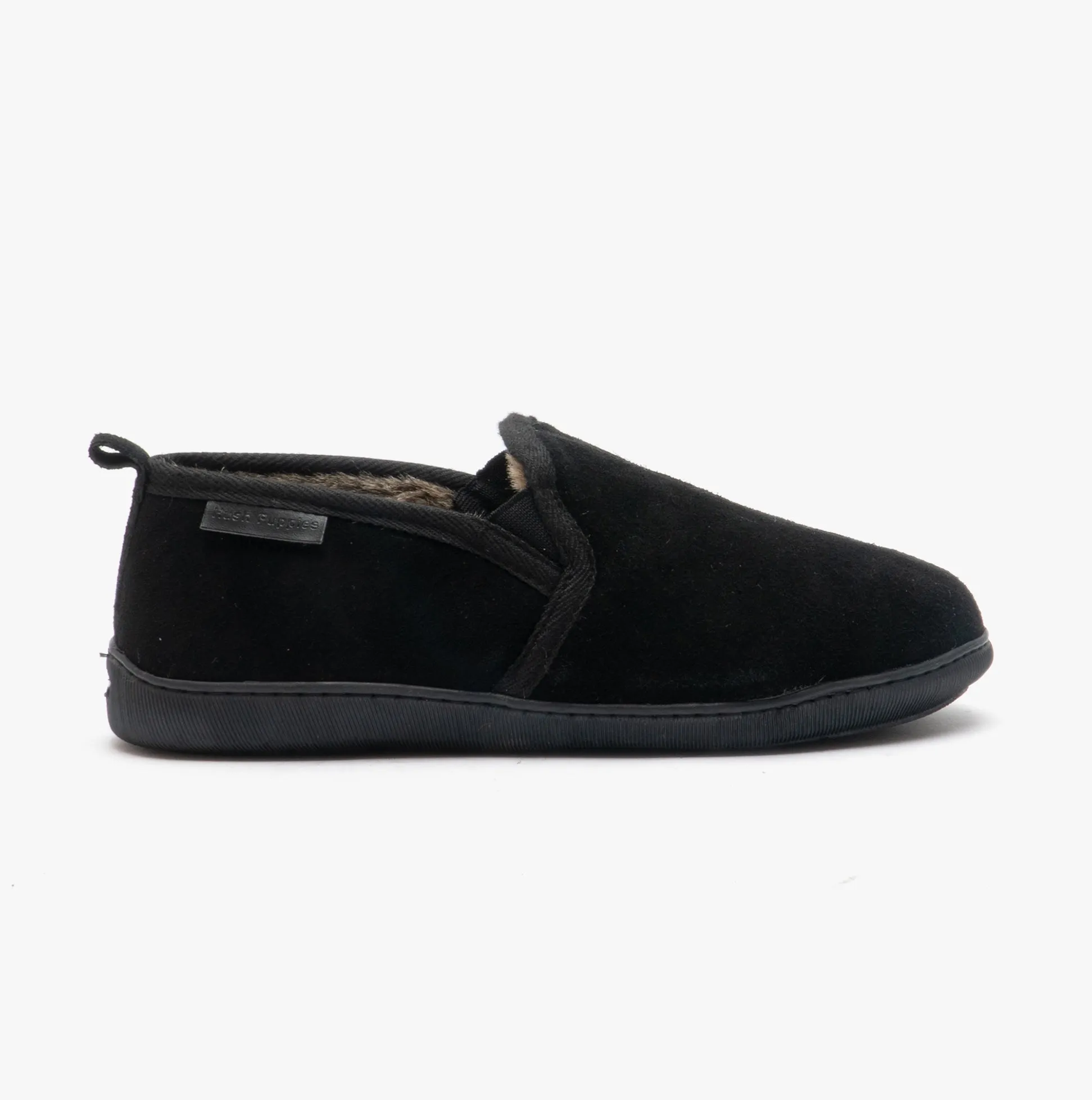 Hush Puppies ARNOLD Mens Suede Full Slippers Black sold by House of Slippers