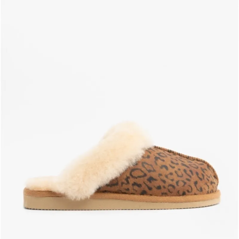 Shepherd JESSICA Womens Sheepskin Mules Chestnut/Leopard sold by House of Slippers