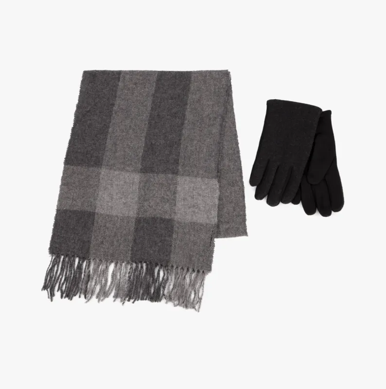 WOOL BLEND Check Scarf and Thermal Lined Glove Set Mens Grey/Multi sold by House of Slippers