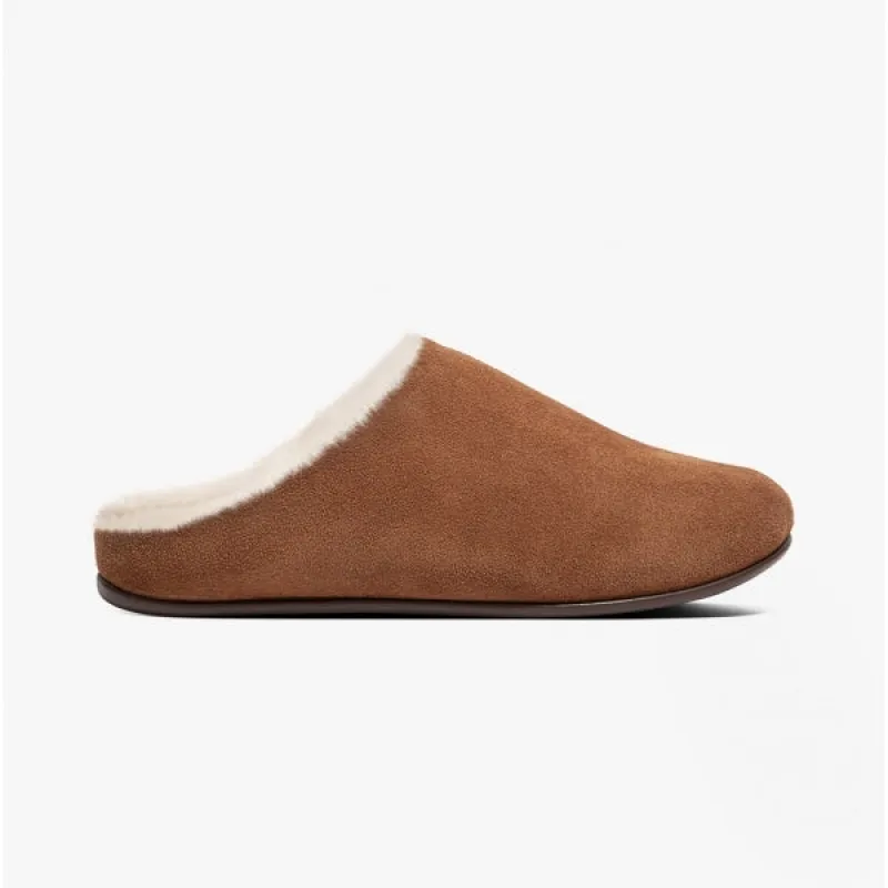 FitFlop CHRISSIE SHEARLING Womens Suede Mule Slippers Tumbled Tan sold by House of Slippers